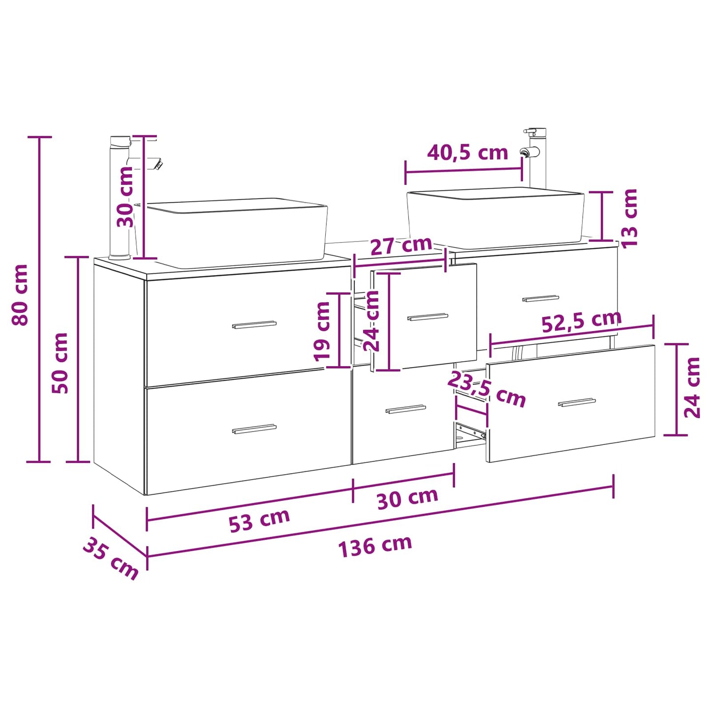 Bathroom Cabinet Set 3 pcs Black 53 x 34.5 x 63 cm
