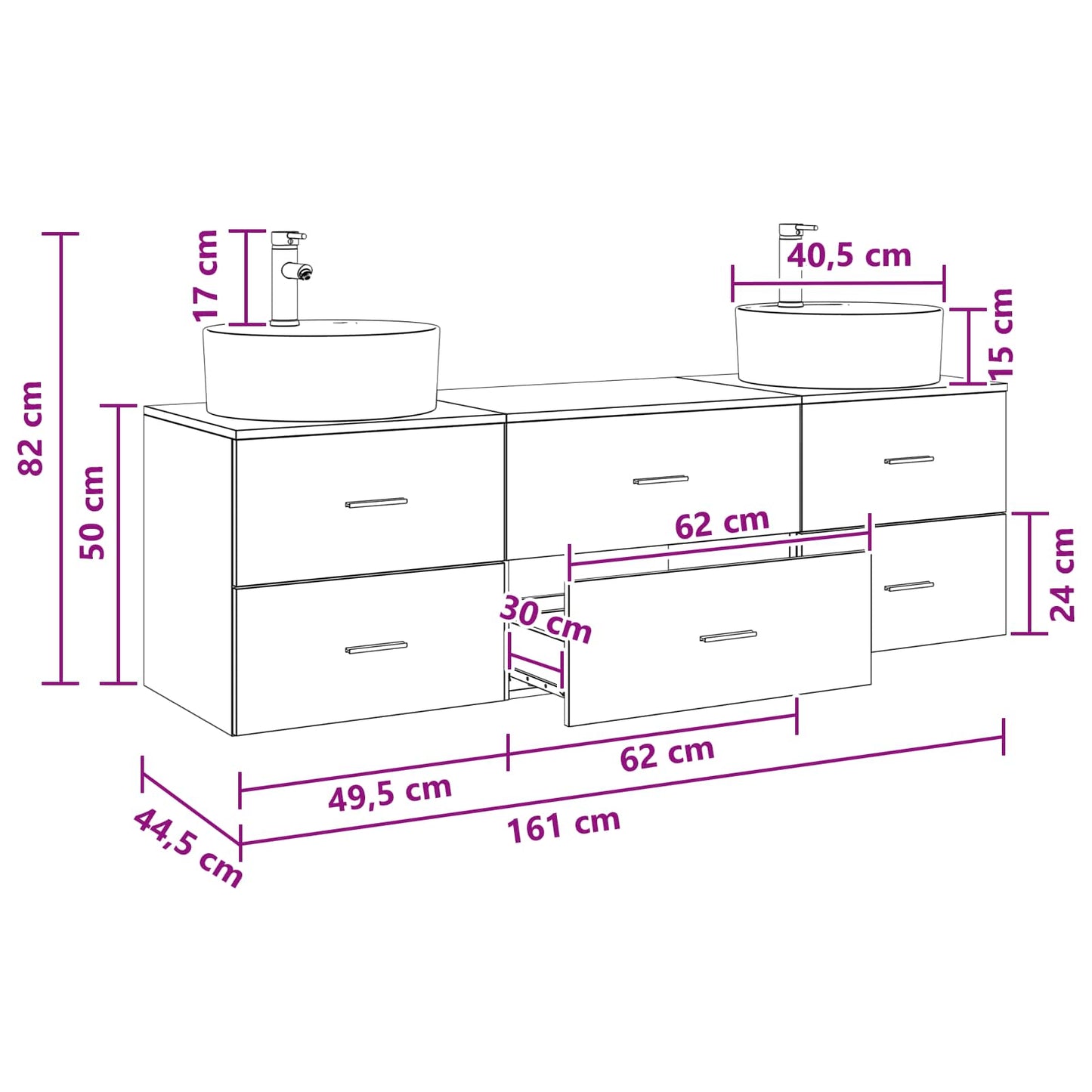 Bathroom Cabinet Set 3 pcs Black 62.5 x 44.5 x 50 cm