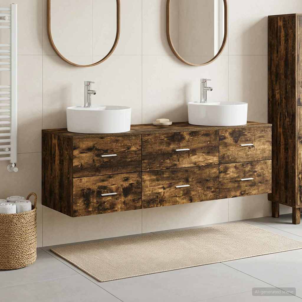 Bathroom Cabinet Set 3 pcs Smoked Oak 62.5 x 44.5 x 50 cm