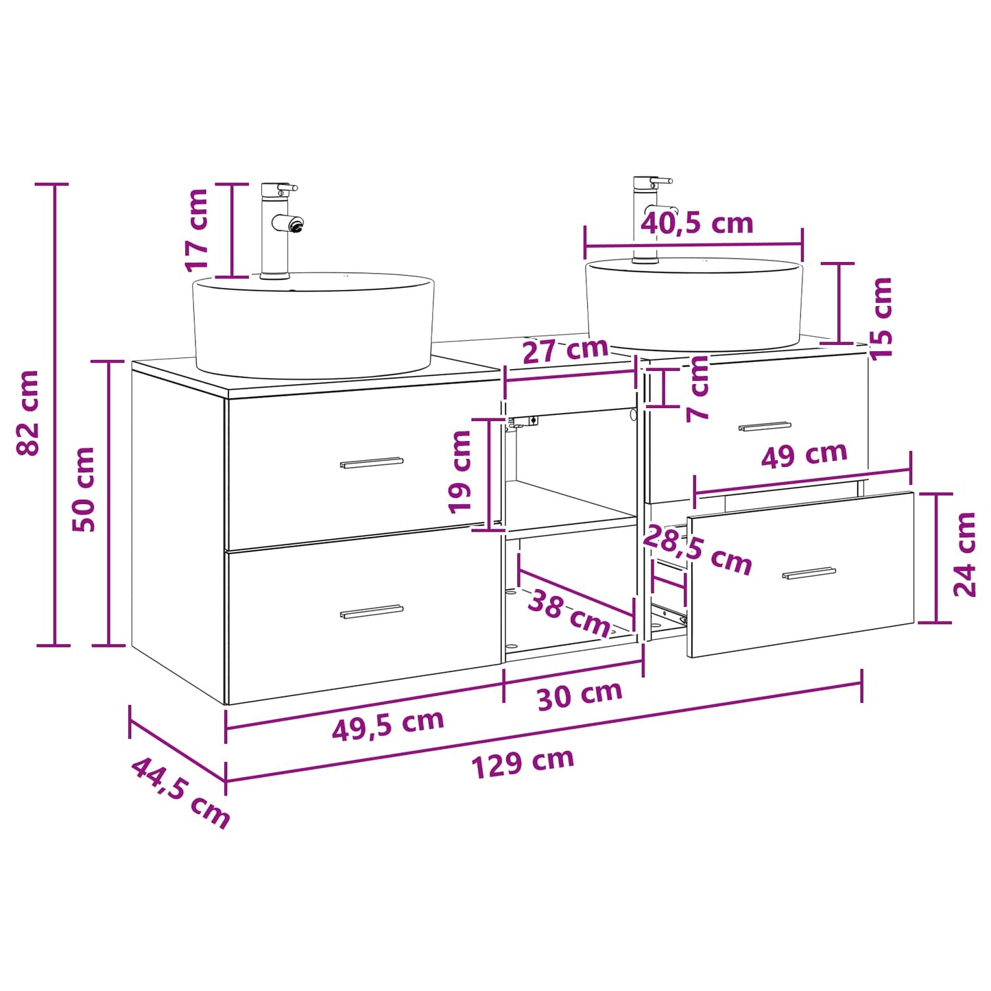Bathroom Cabinet Set 3 pcs Grey Sonoma 49.5 x 44.5 x 65 cm