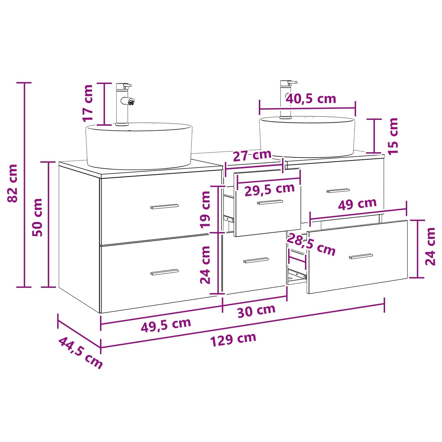 Bathroom Furniture Set 3 pcs Grey Sonoma 49.5 x 44.5 x 65 cm