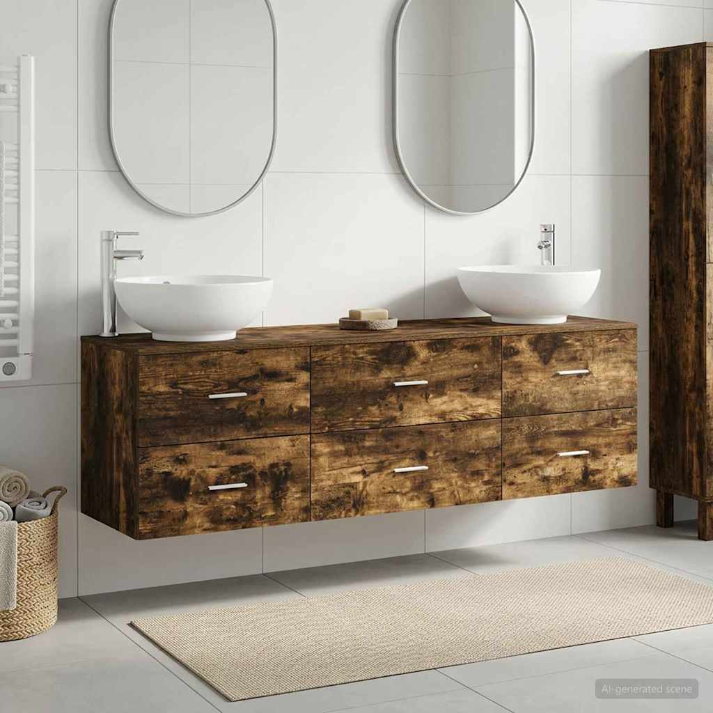 Bathroom Furniture Set 3 pcs Smoked Oak 49.5 x 44.5 x 65 cm