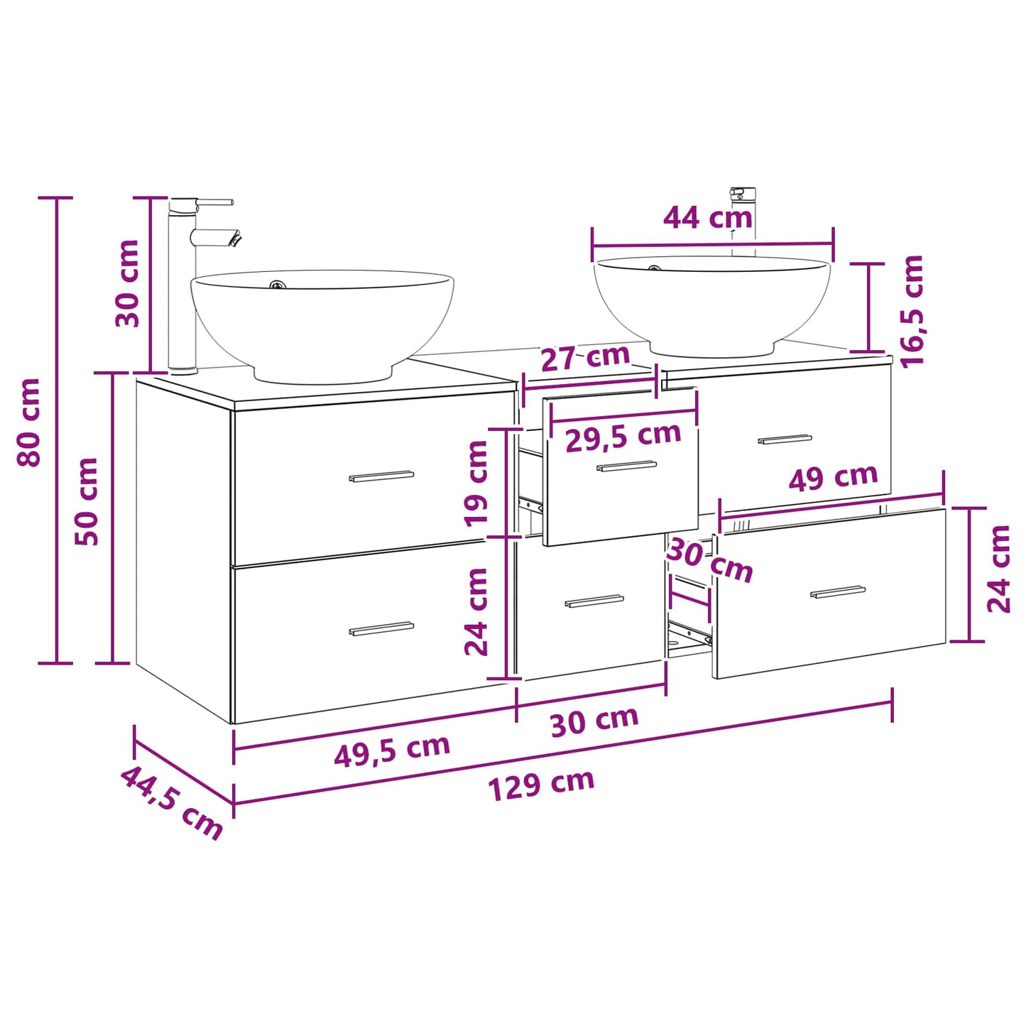 Bathroom Furniture Set 3 pcs Black 49.5 x 44.5 x 65 cm
