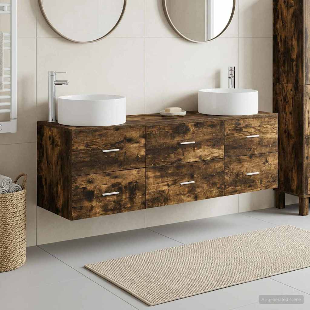 Bathroom Furniture Set 3 pcs Smoked Oak 49.5 x 44.5 x 65.5 cm