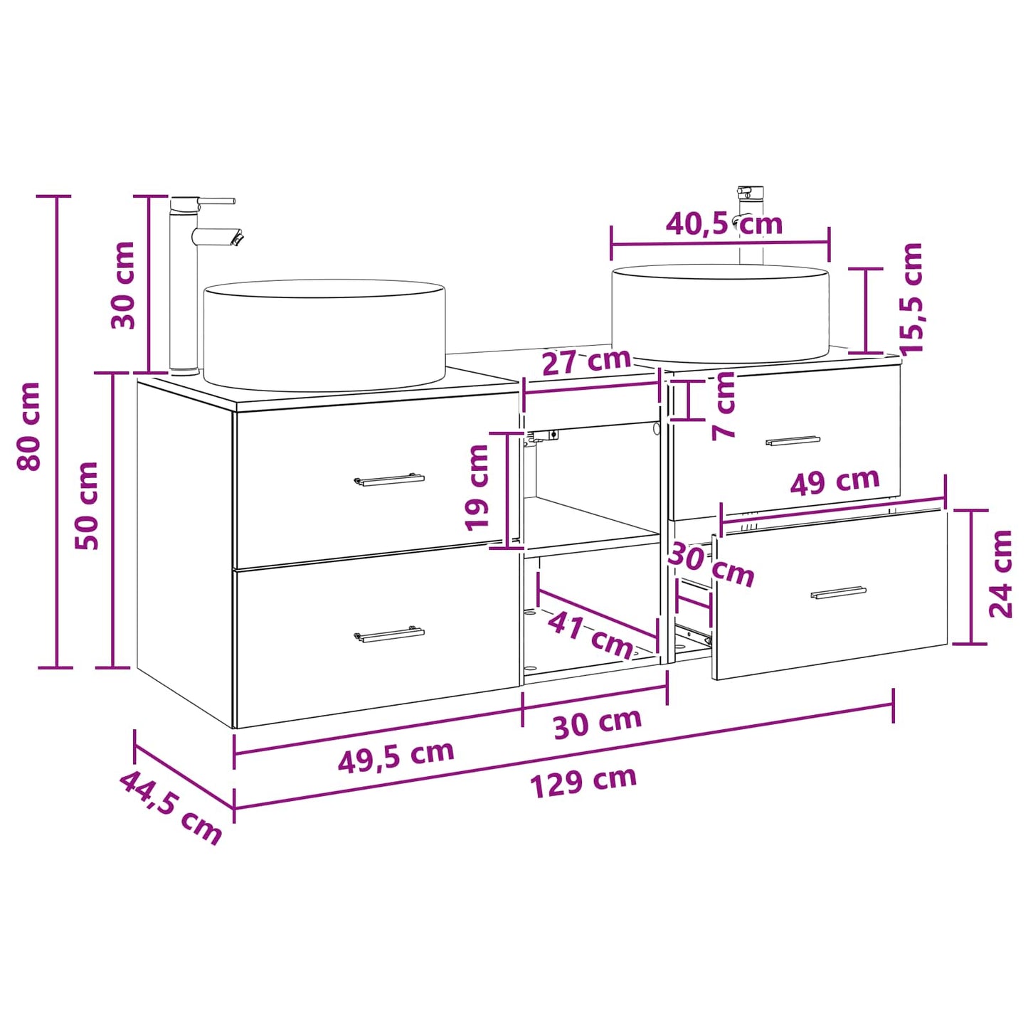 Bathroom Furniture Set 3 pcs Concrete Grey