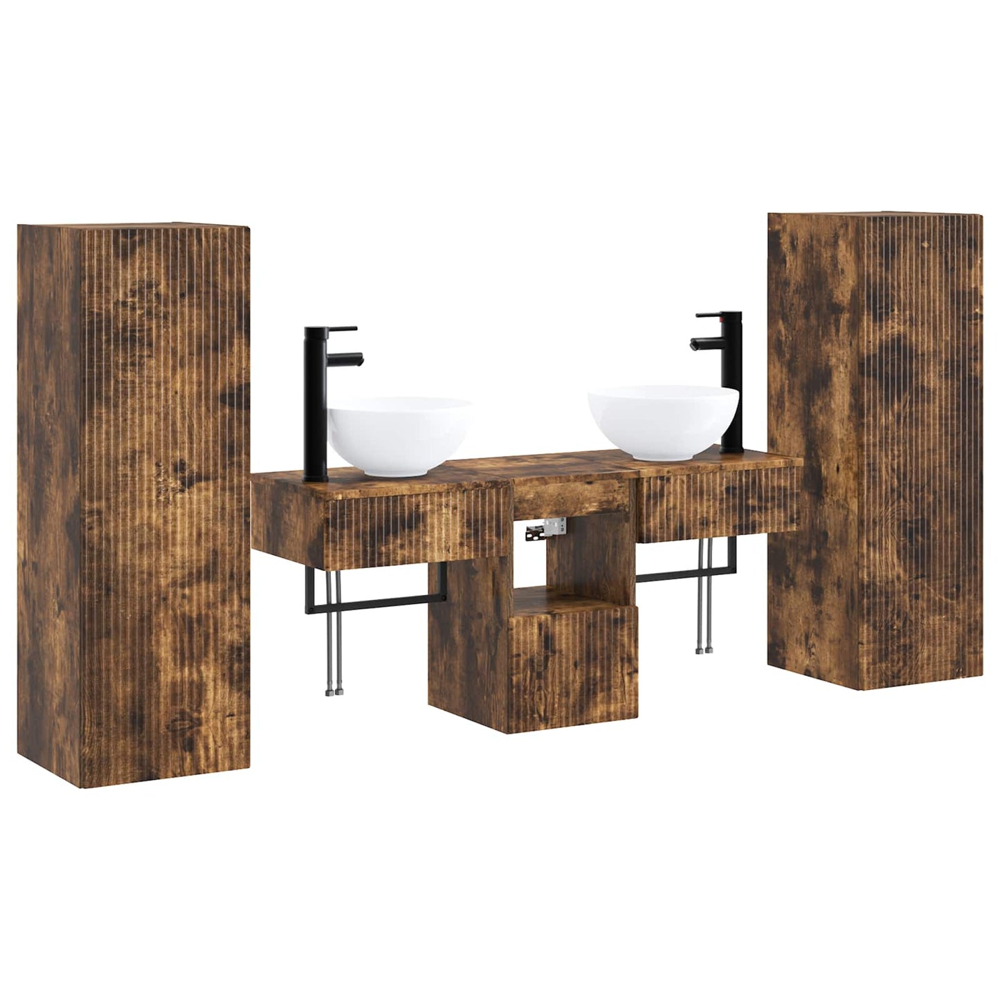 Bathroom Furniture Set 5 pcs Smoked Oak 33 x 34.5 x 100 cm