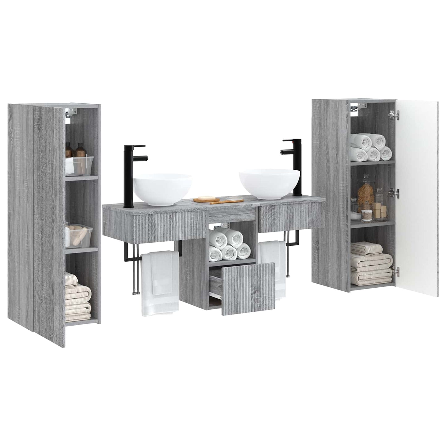 Bathroom Furniture Set 5 pcs Grey Sonoma 33 x 34.5 x 100 cm