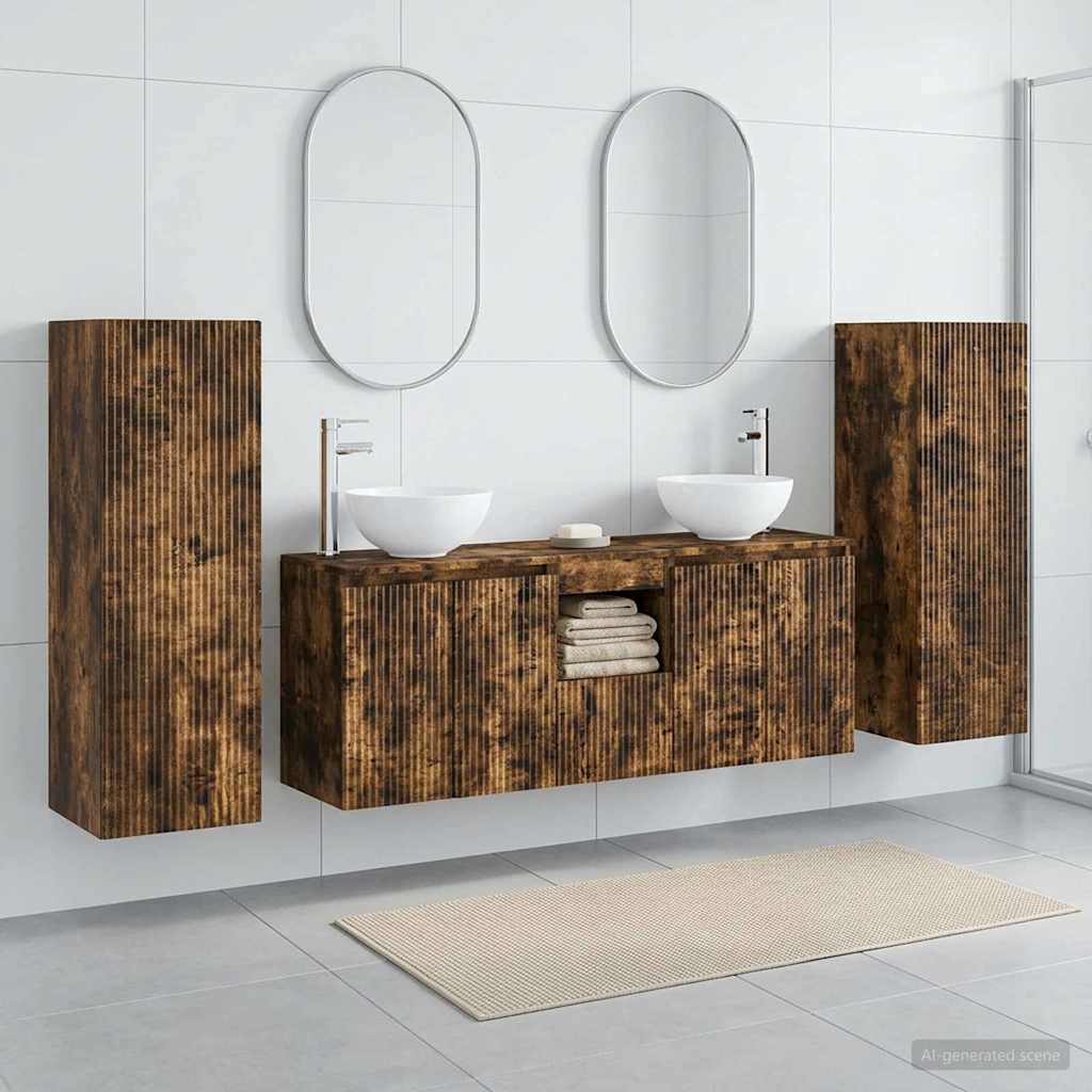 Bathroom Furniture Set 5 pcs Smoked Oak 33 x 34.5 x 100 cm