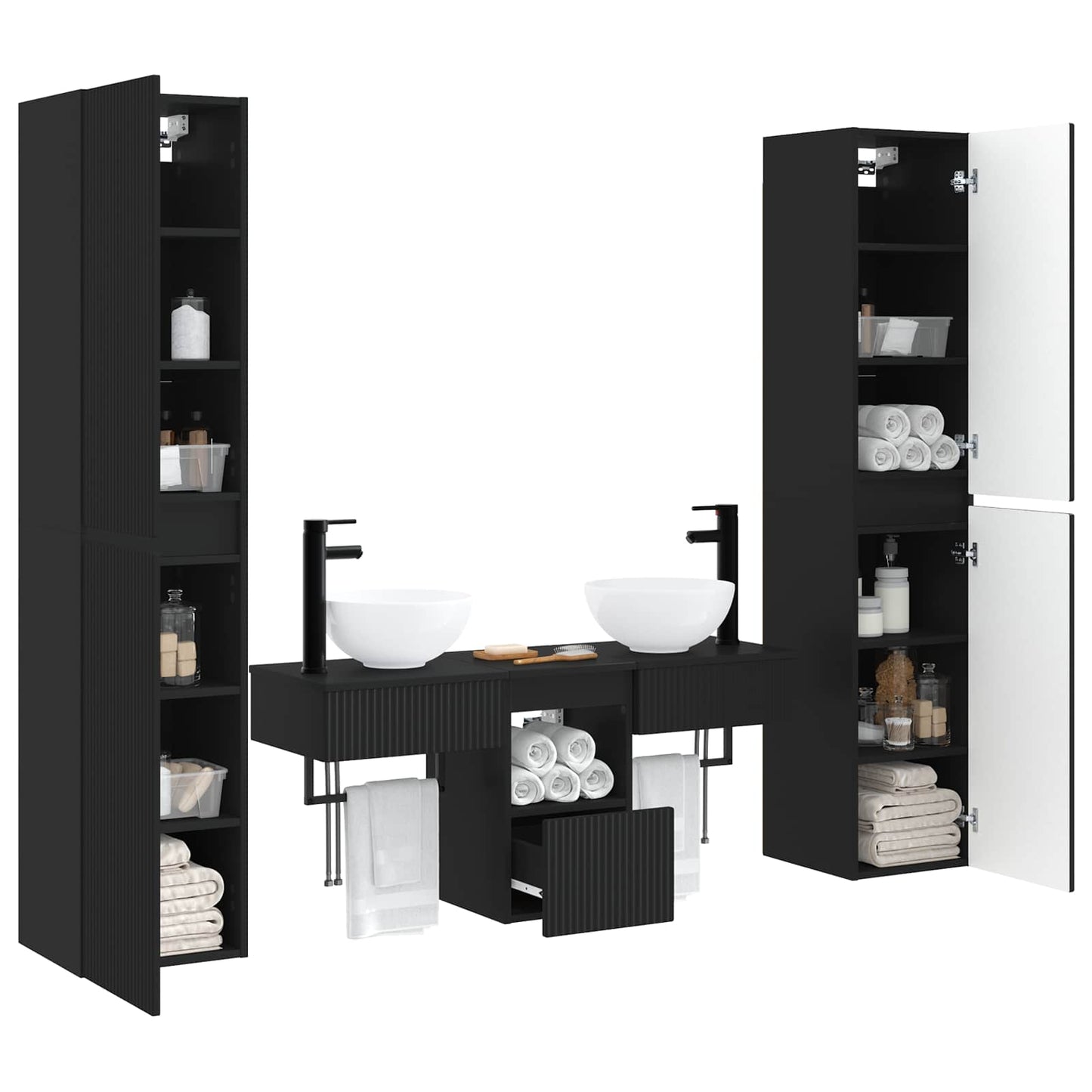 Bathroom Furniture Set 5 pcs Black 33 x 34.5 x 160 cm
