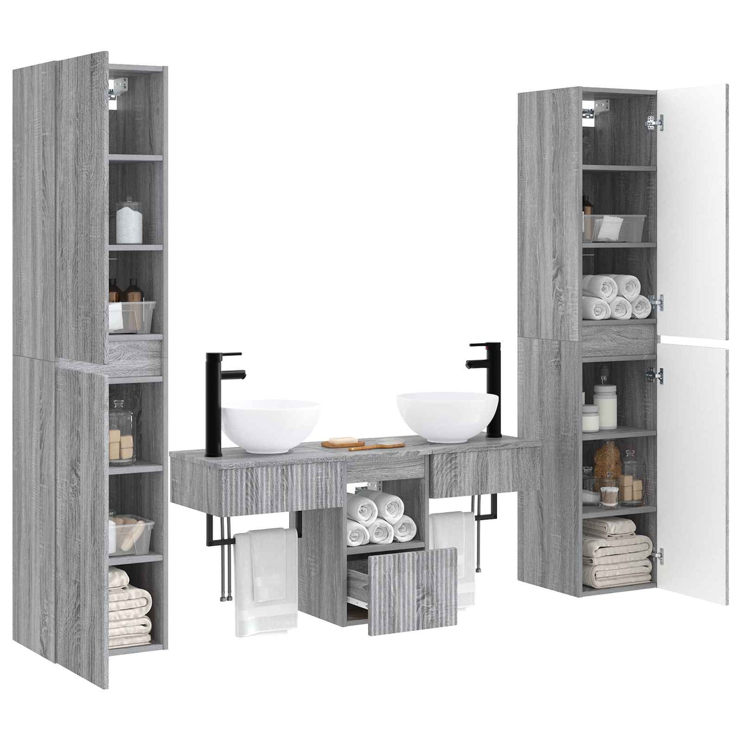 Bathroom Furniture Set 5 pcs Grey Sonoma 33 x 34.5 x 160 cm