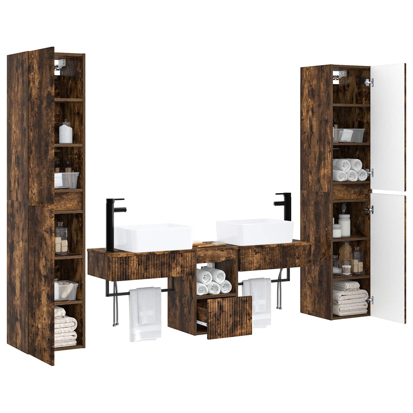 Bathroom Furniture Set 5 pcs Smoked Oak 33 x 34.5 x 160 cm