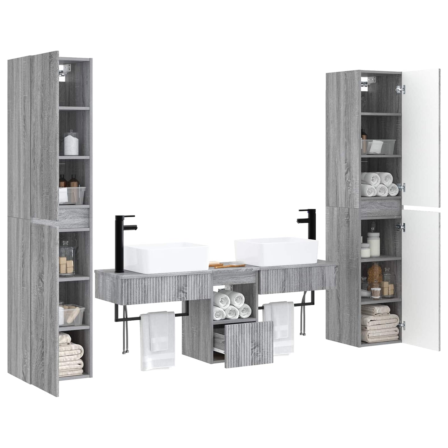 Bathroom Furniture Set 5 pcs Grey Sonoma 33 x 34.5 x 160 cm