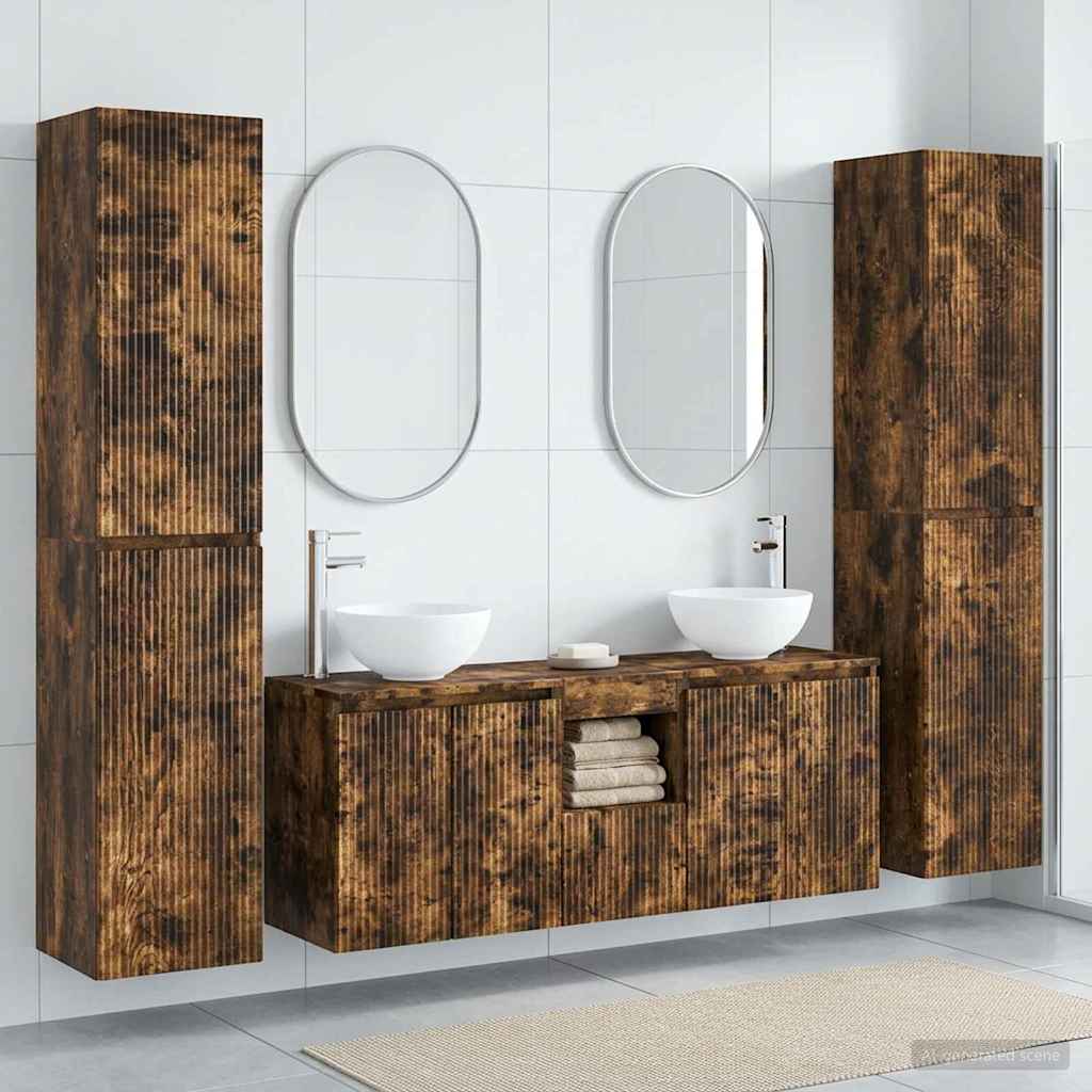 Bathroom Furniture Set 5 pcs Smoked Oak 33 x 34.5 x 160 cm