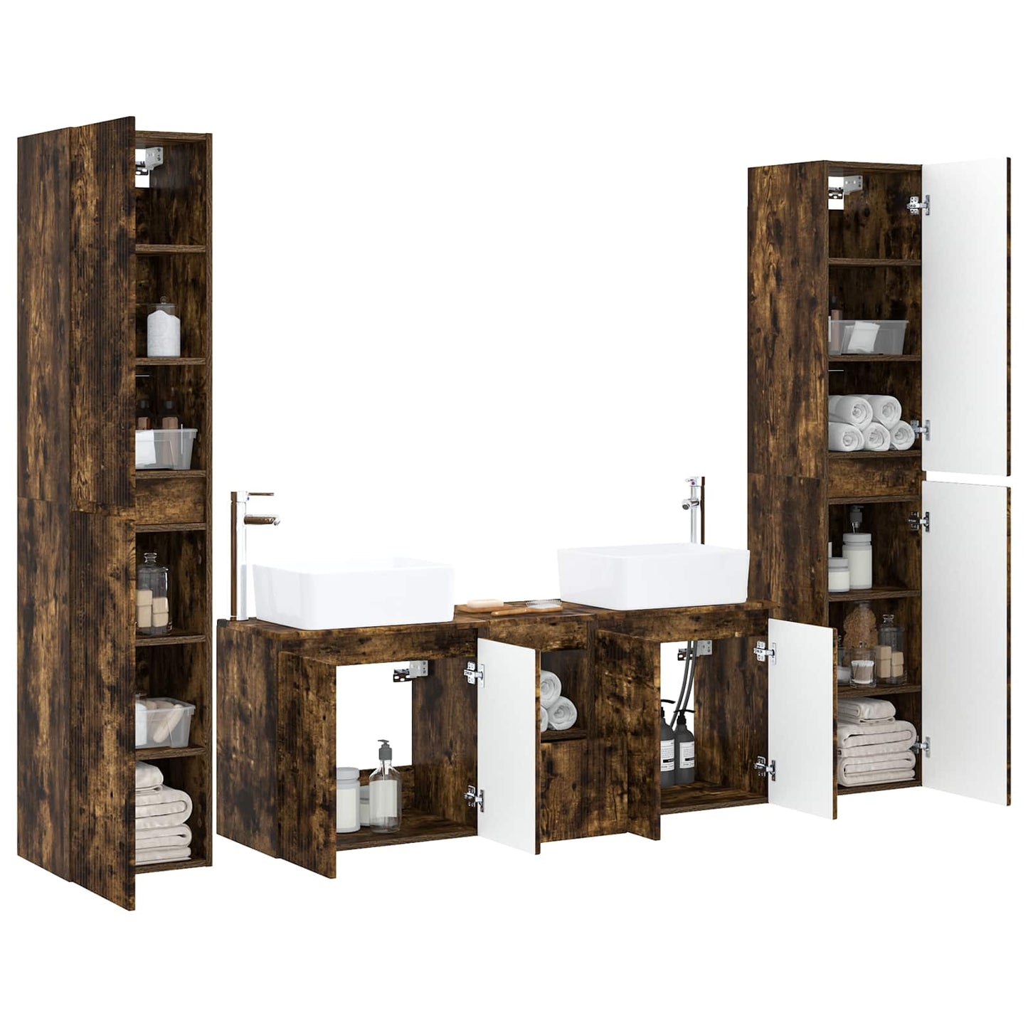 Bathroom Furniture Set 5 pcs Smoked Oak 33 x 34.5 x 160 cm