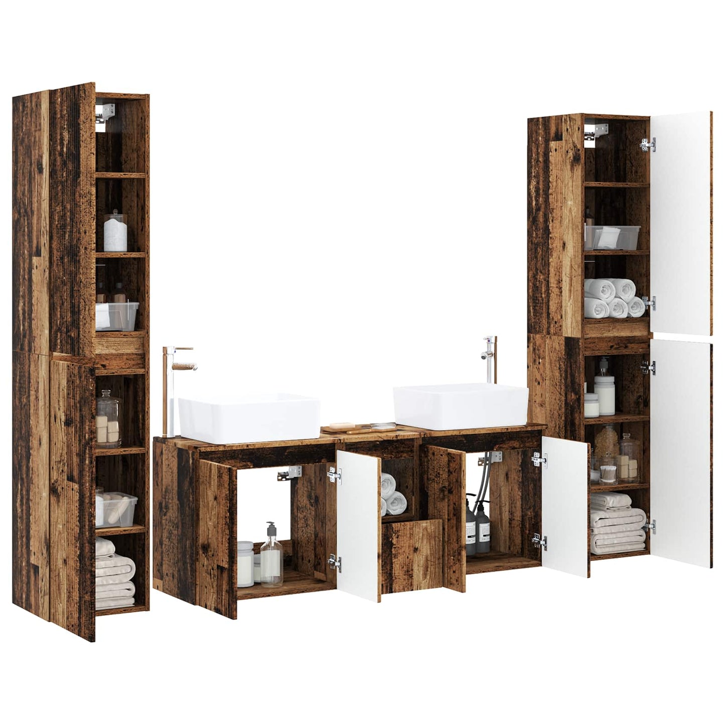 Bathroom Furniture Set 5 pcs Old Wood 33 x 34.5 x 160 cm