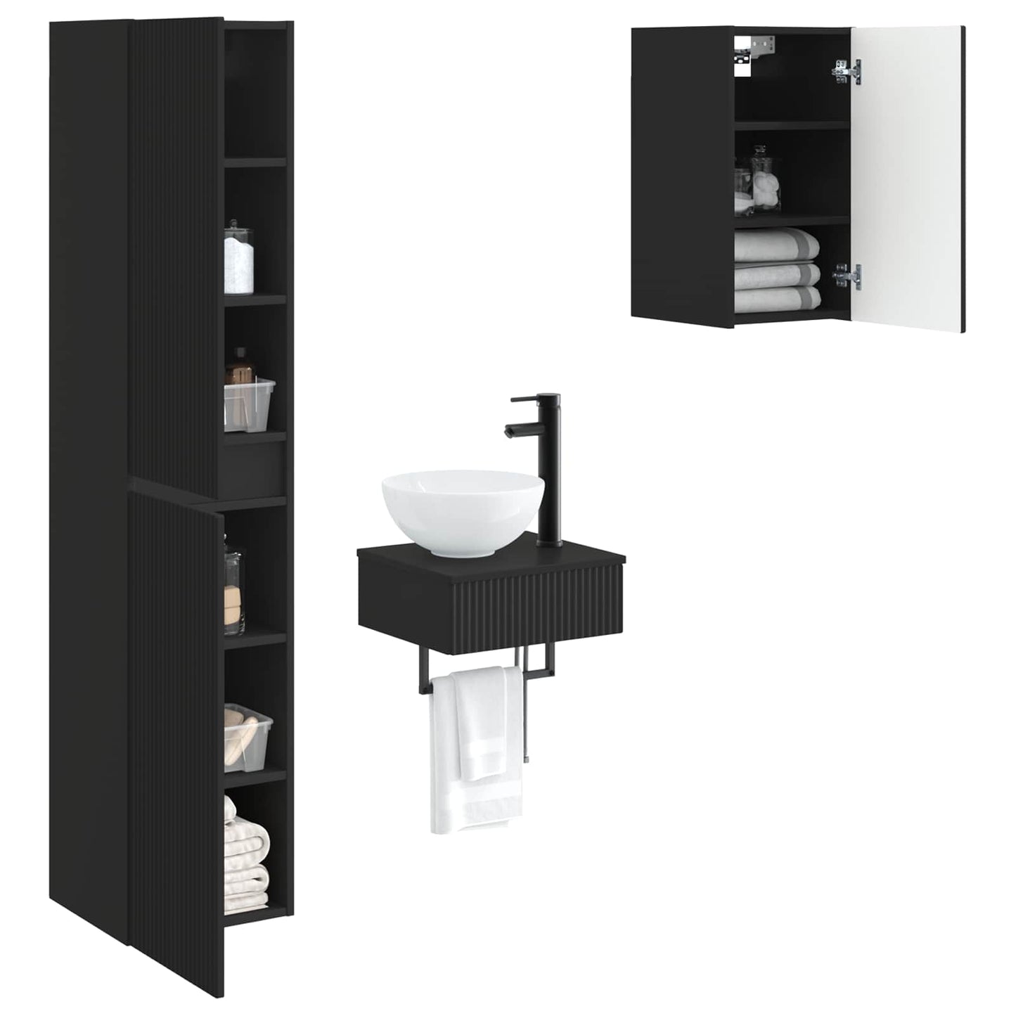 Bathroom Furniture Set 3 pcs Black 33 x 34.5 x 160 cm