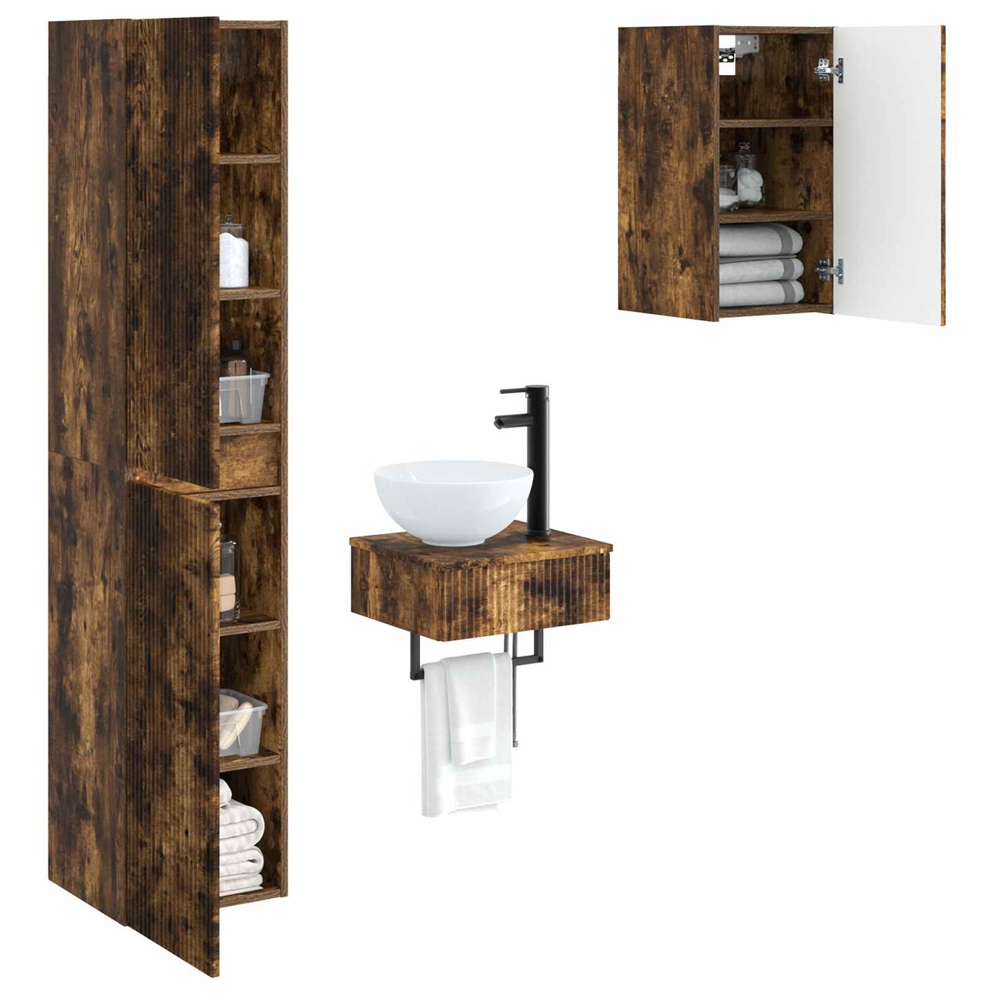 Bathroom Furniture Set 3 pcs Smoked Oak 33 x 34.5 x 160 cm