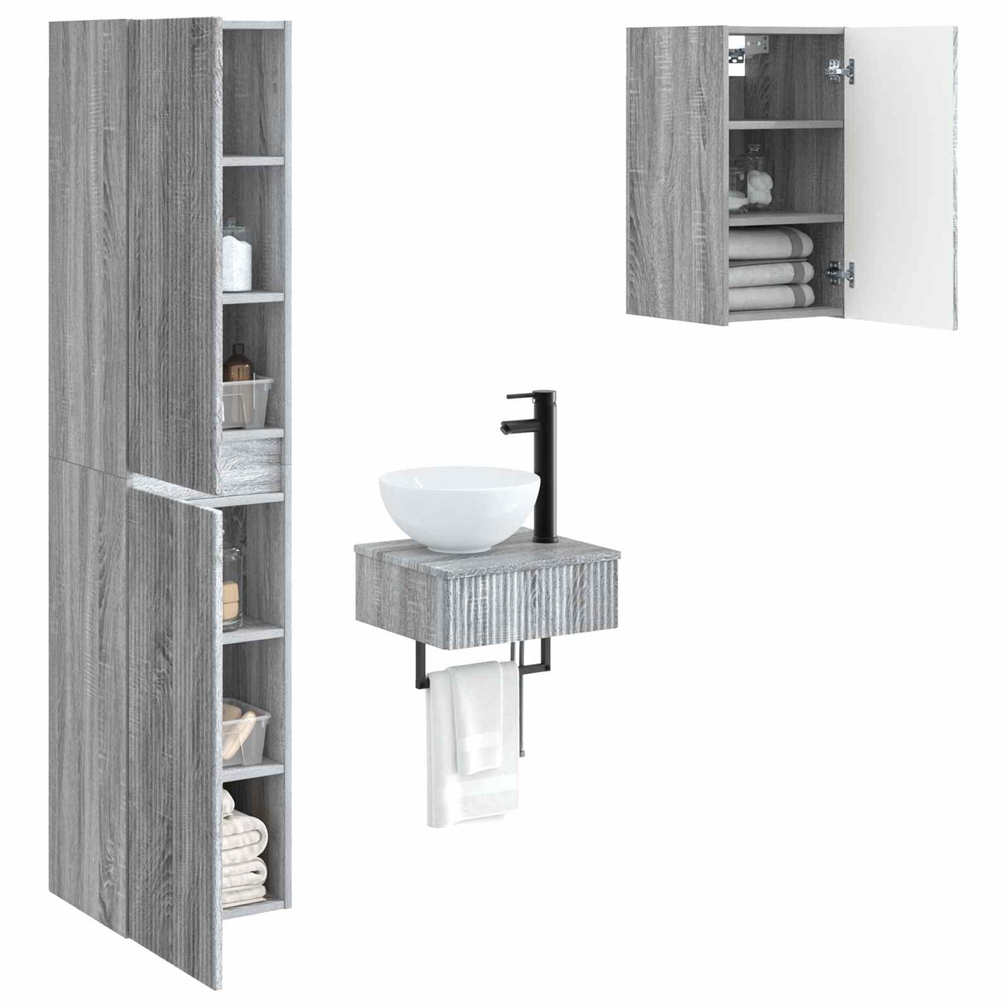 Bathroom Furniture Set 3 pcs Grey Sonoma 33 x 34.5 x 160 cm