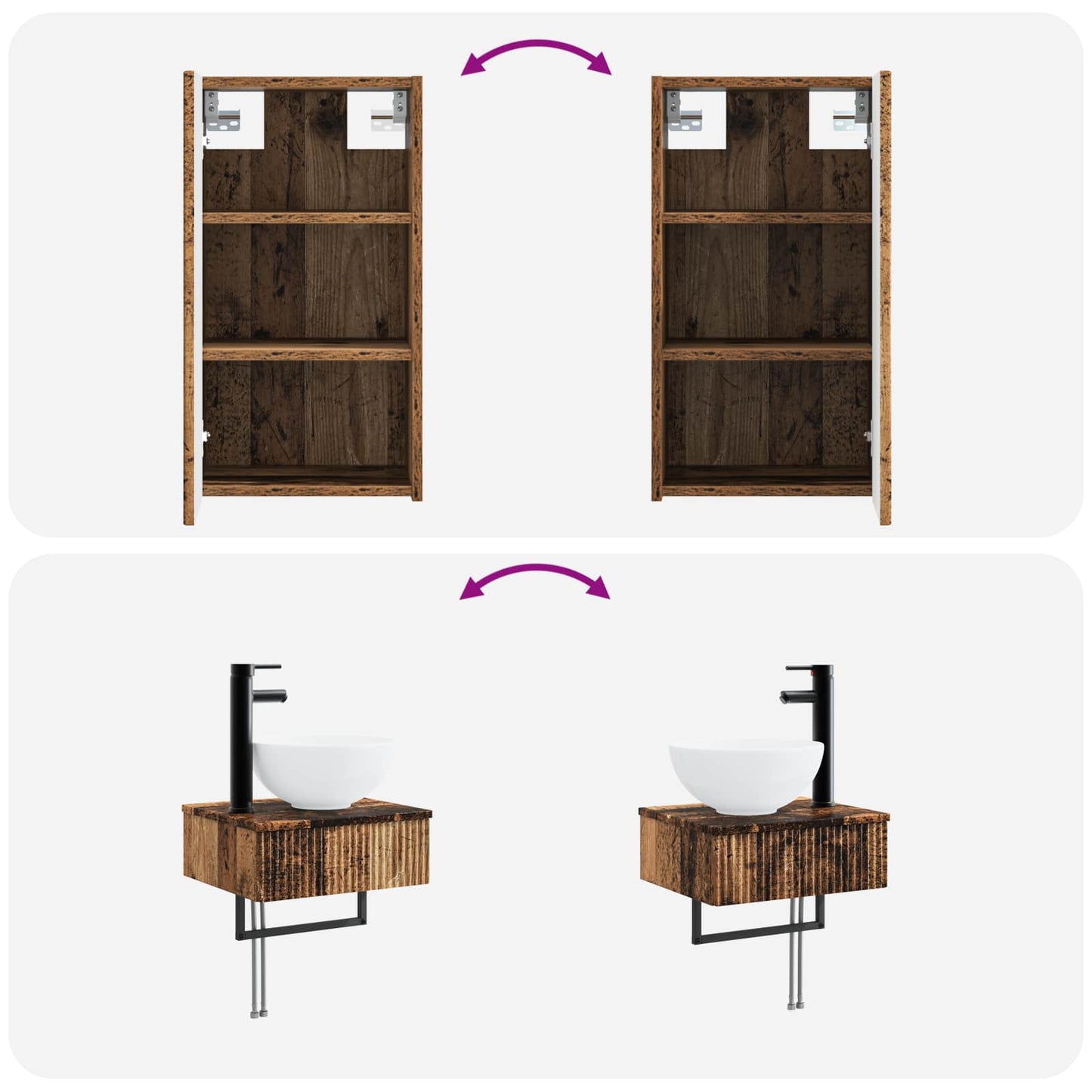 Bathroom Furniture Set 3 pcs Old Wood 33 x 34.5 x 160 cm