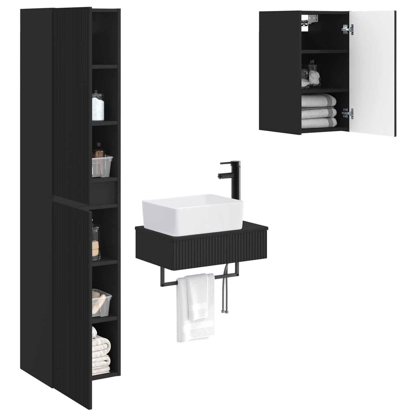Bathroom Furniture Set 3 pcs Black 33 x 34.5 x 160 cm