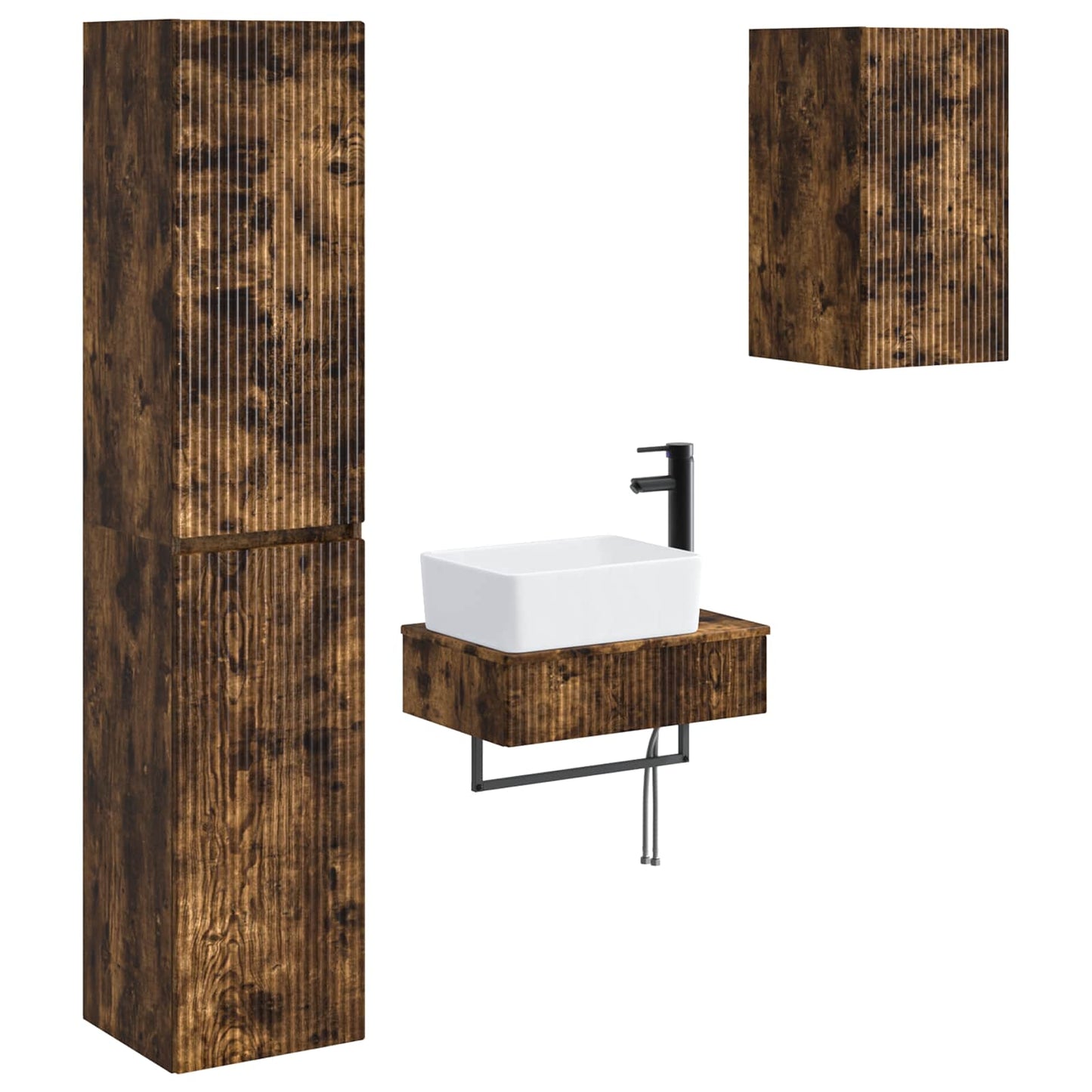 Bathroom Furniture Set 3 pcs Smoked Oak 33 x 34.5 x 160 cm