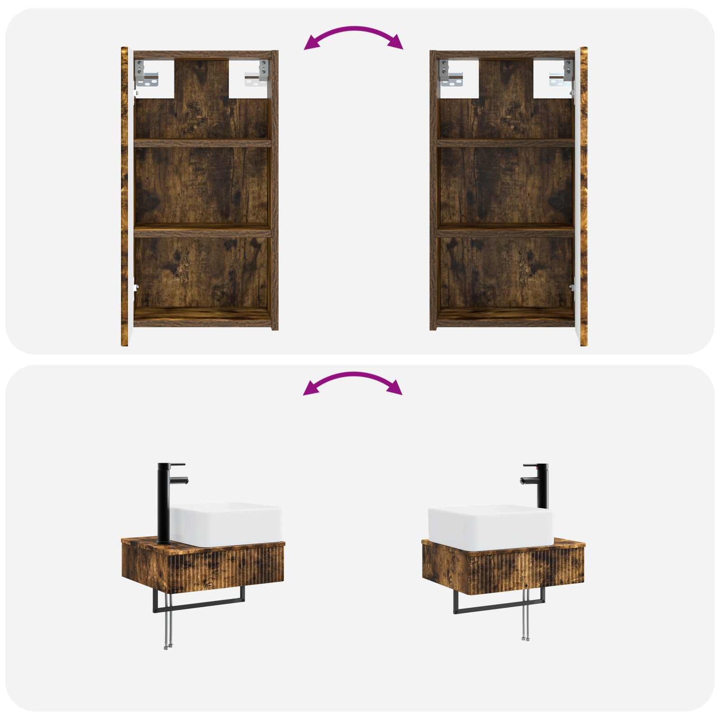 Bathroom Furniture Set 3 pcs Smoked Oak 33 x 34.5 x 160 cm