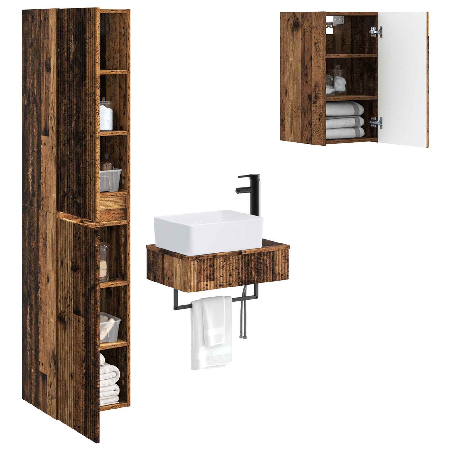 Bathroom Furniture Set 3 pcs Old Wood 33 x 34.5 x 160 cm