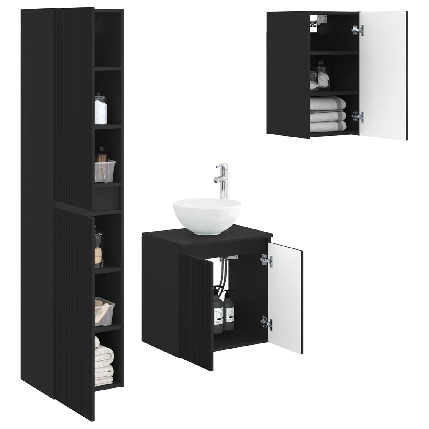 Bathroom Furniture Set 3 pcs Black 33 x 34.5 x 160 cm