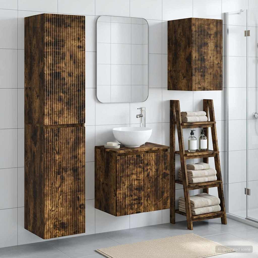 Bathroom Furniture Set 3 pcs Smoked Oak 33 x 34.5 x 160 cm