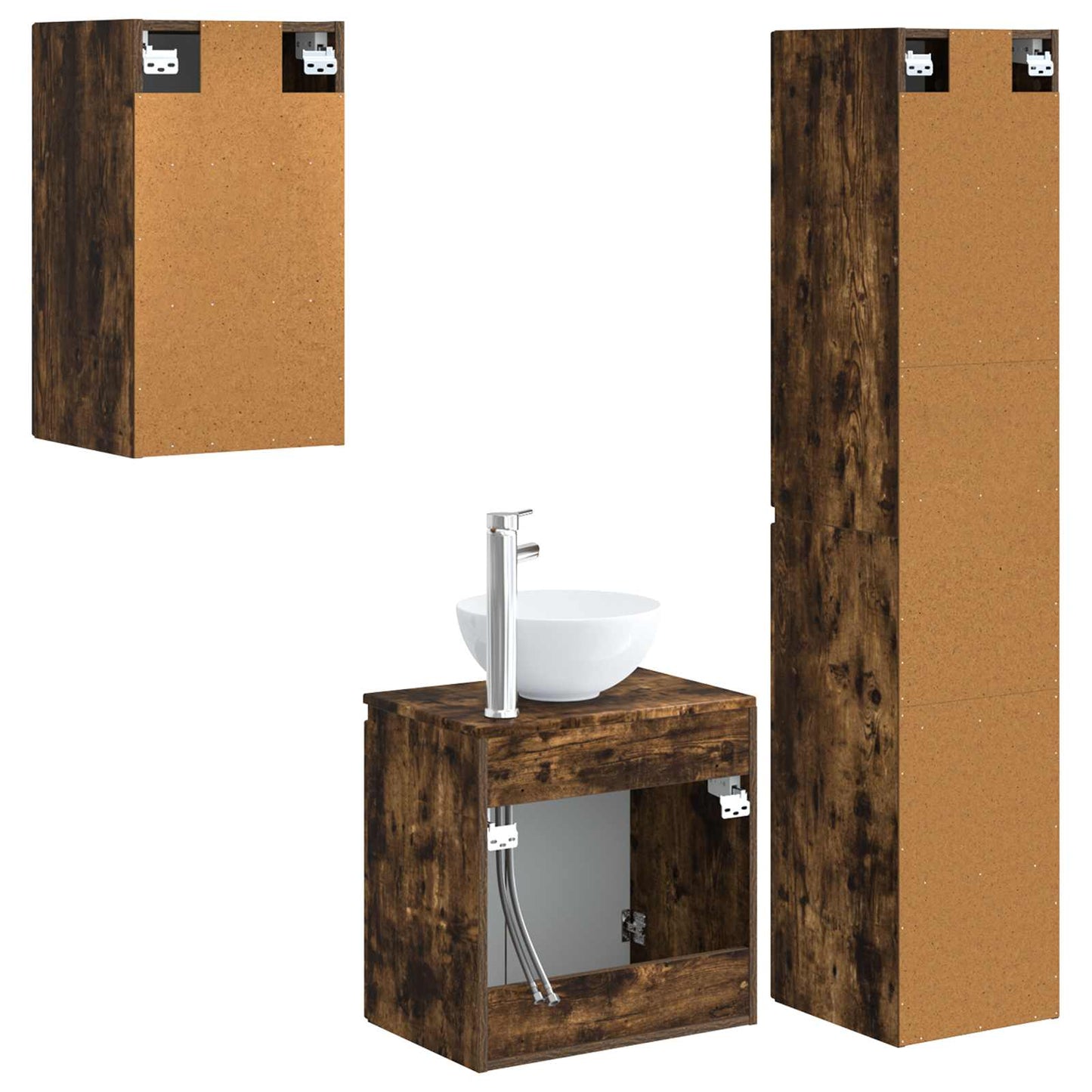 Bathroom Furniture Set 3 pcs Smoked Oak 33 x 34.5 x 160 cm