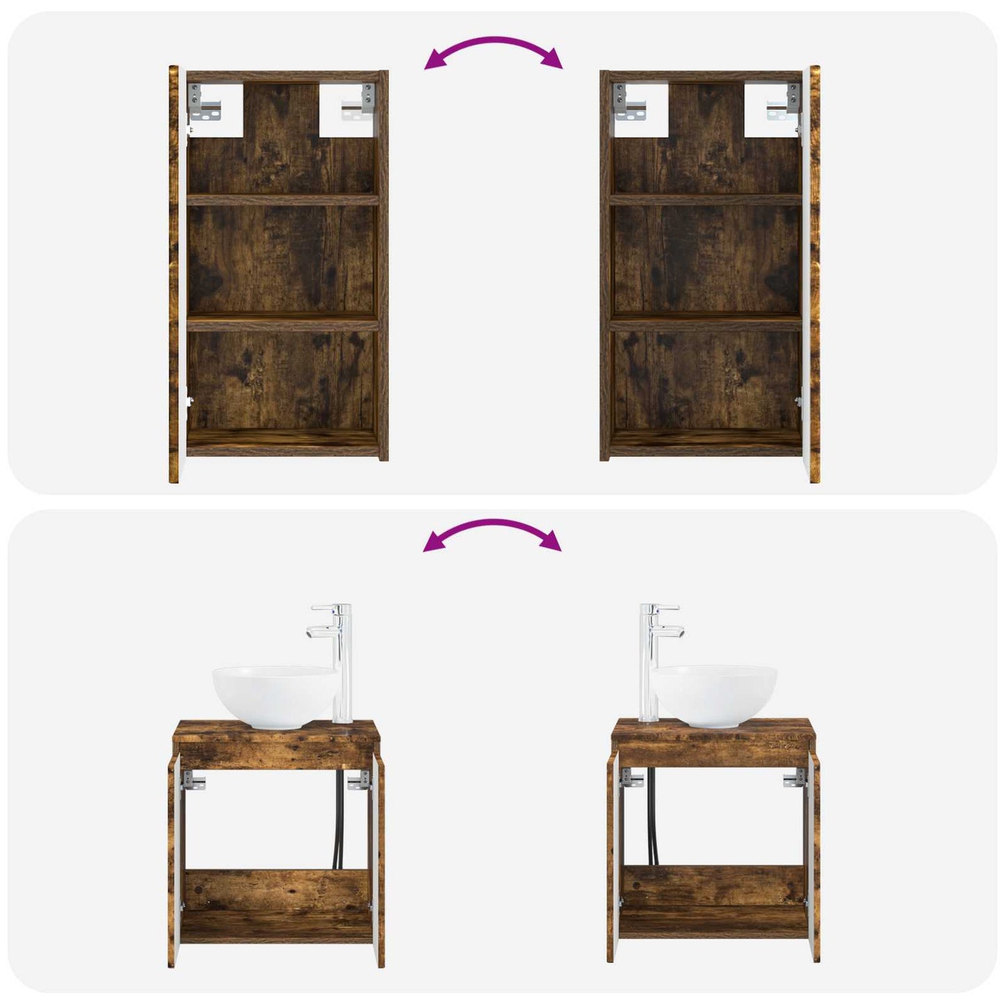 Bathroom Furniture Set 3 pcs Smoked Oak 33 x 34.5 x 160 cm