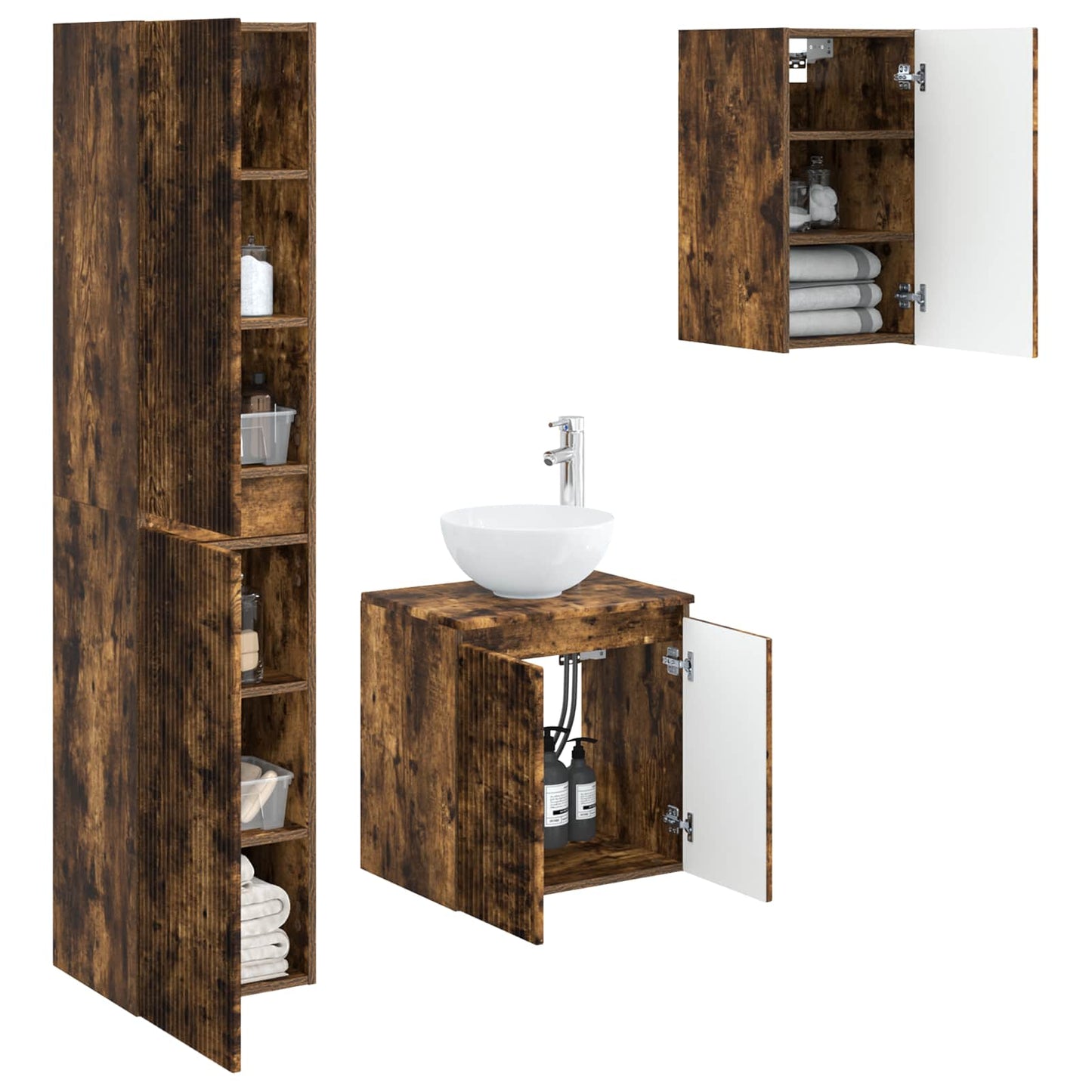 Bathroom Furniture Set 3 pcs Smoked Oak 33 x 34.5 x 160 cm