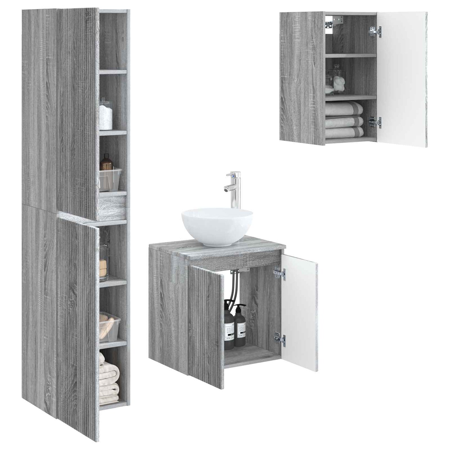 Bathroom Furniture Set 3 pcs Grey Sonoma 33 x 34.5 x 160 cm