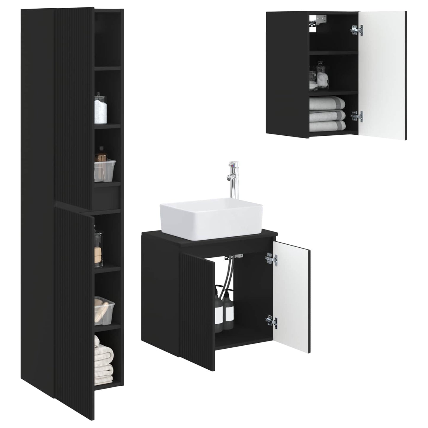 Bathroom Furniture Set 3 pcs Black 33 x 34.5 x 160 cm