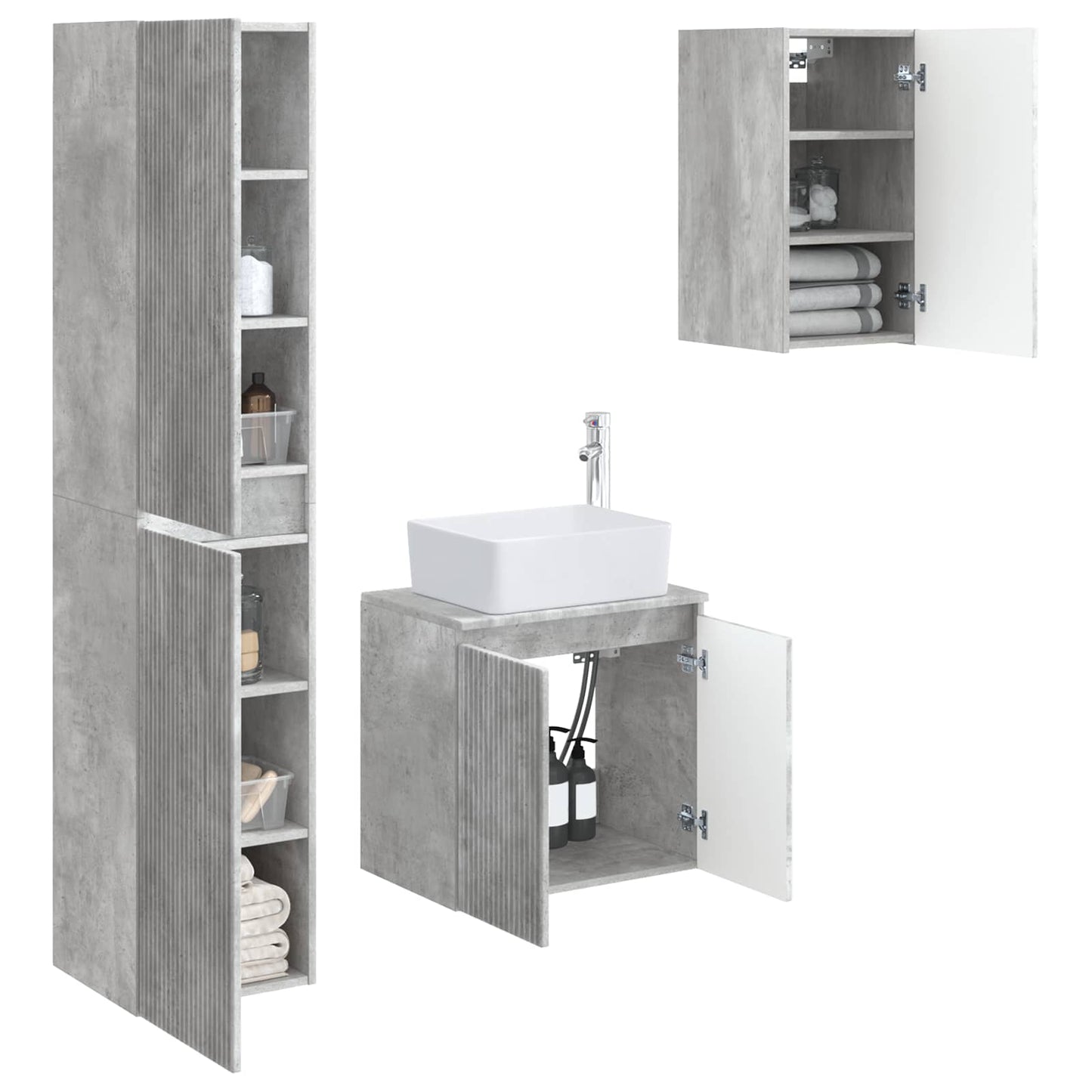 Bathroom Furniture Set 3 pcs Concrete Grey 33 x 34.5 x 160 cm