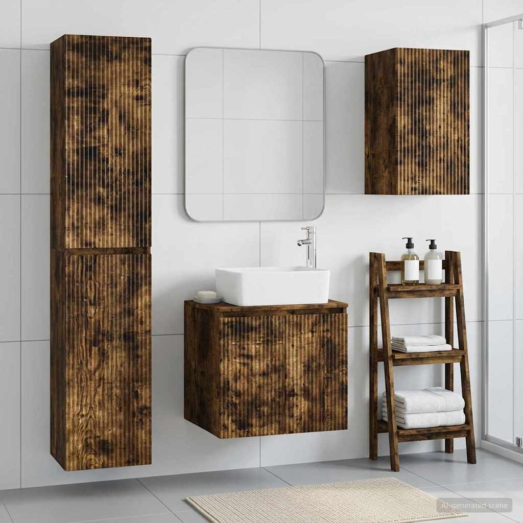 Bathroom Furniture Set 3 pcs Smoked Oak 33 x 34.5 x 160 cm