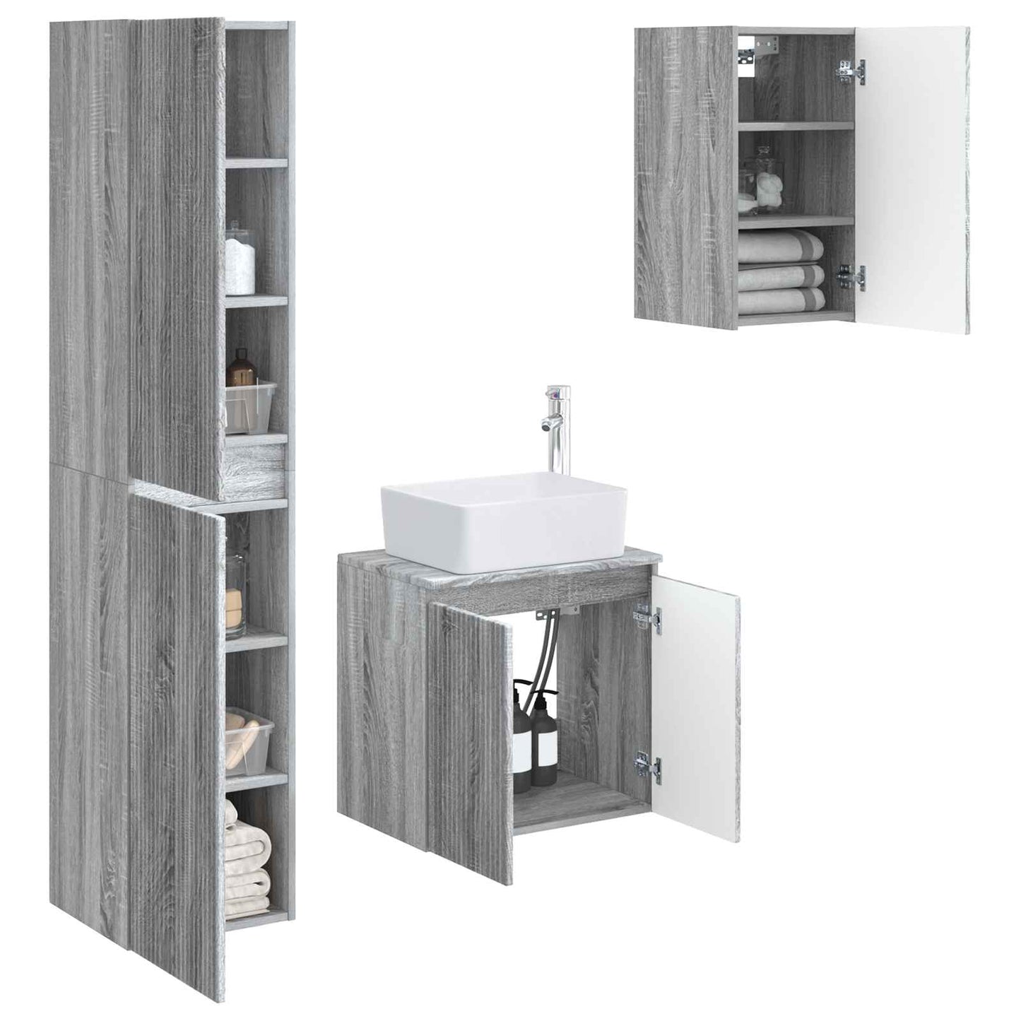 Bathroom Furniture Set 3 pcs Grey Sonoma 33 x 34.5 x 160 cm