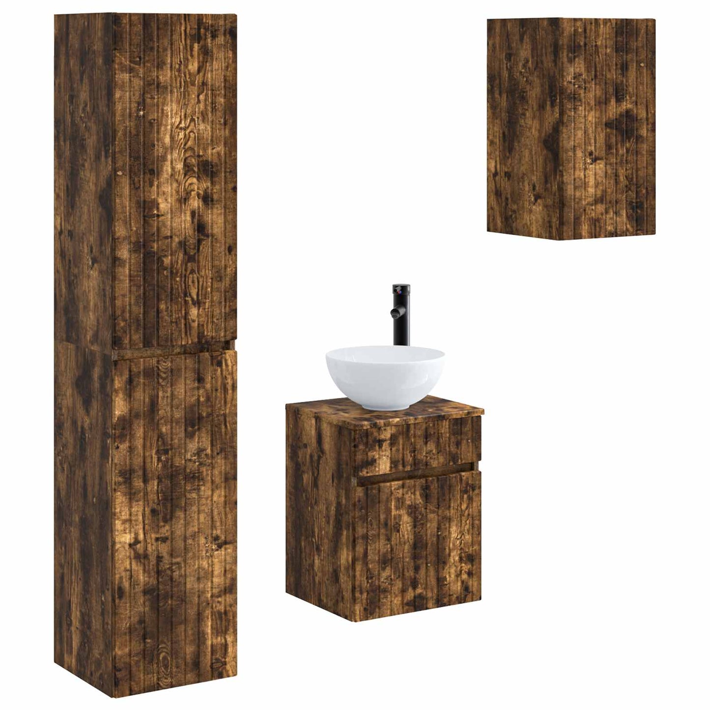 Bathroom Furniture Set 3 pcs Smoked Oak 33 x 34.5 x 160 cm