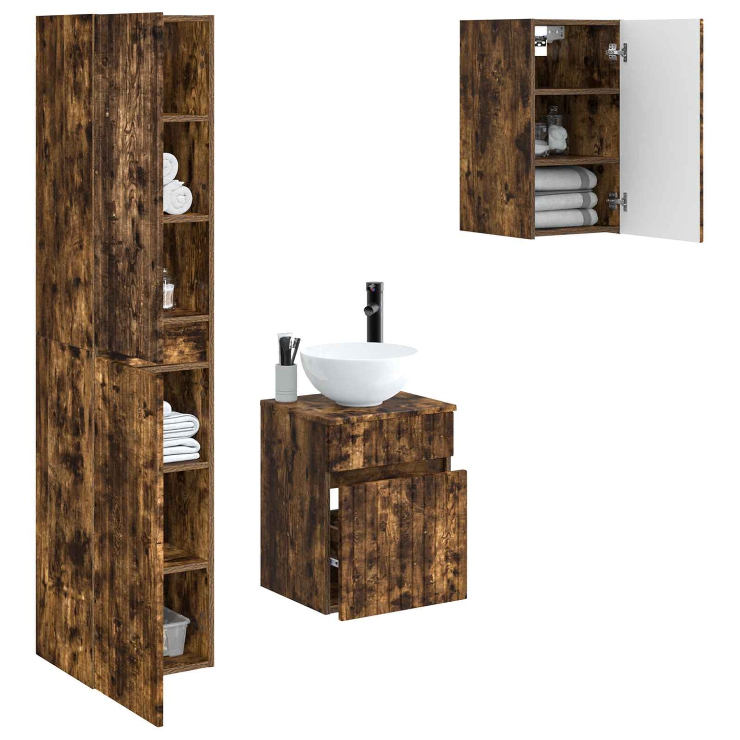 Bathroom Furniture Set 3 pcs Smoked Oak 33 x 34.5 x 160 cm