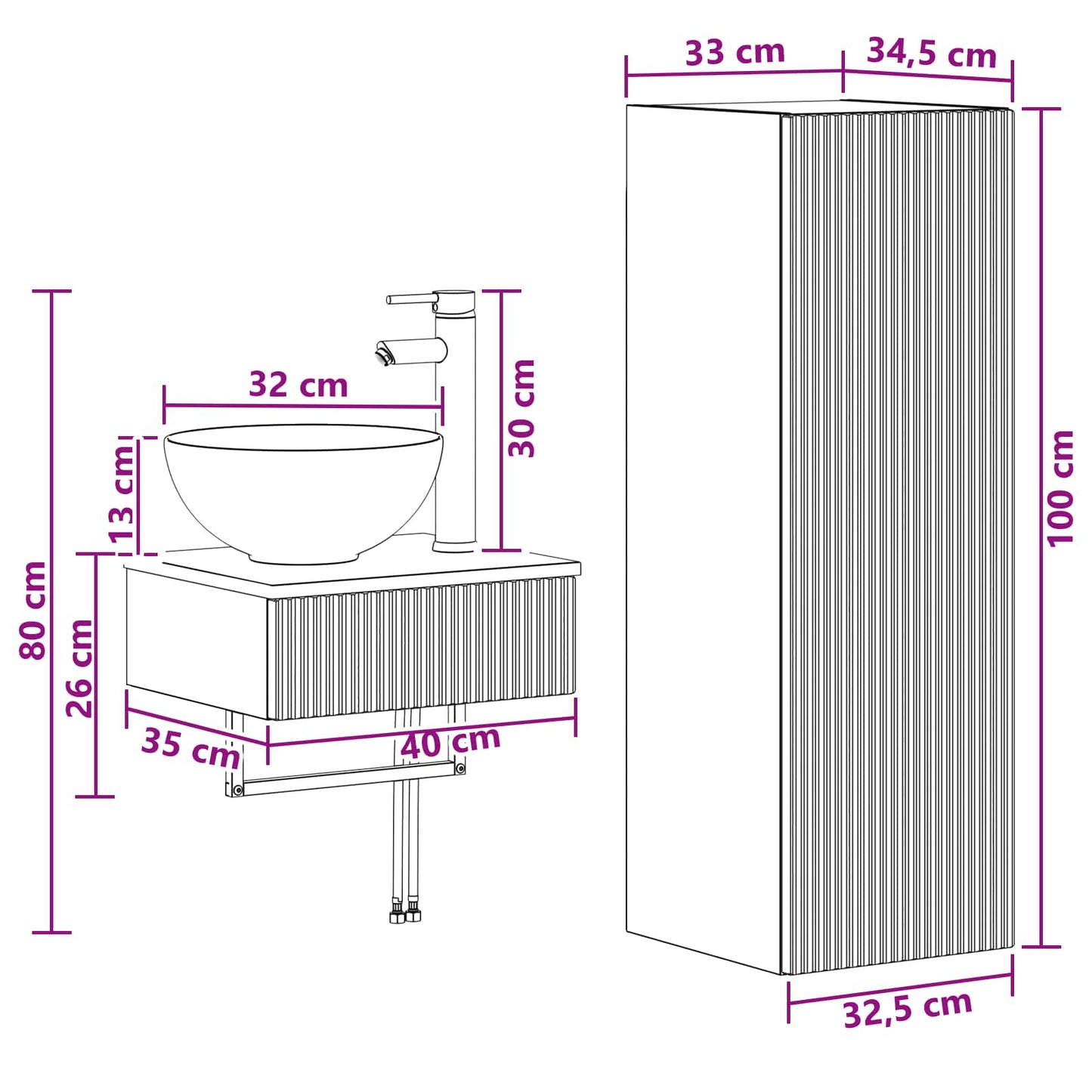 Bathroom Furniture Set 2 pcs Black 33 x 34.5 x 100 cm