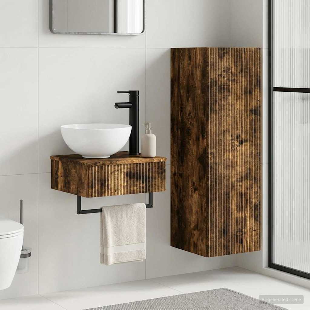 Bathroom Furniture Set 2 pcs Smoked Oak 33 x 34.5 x 100 cm
