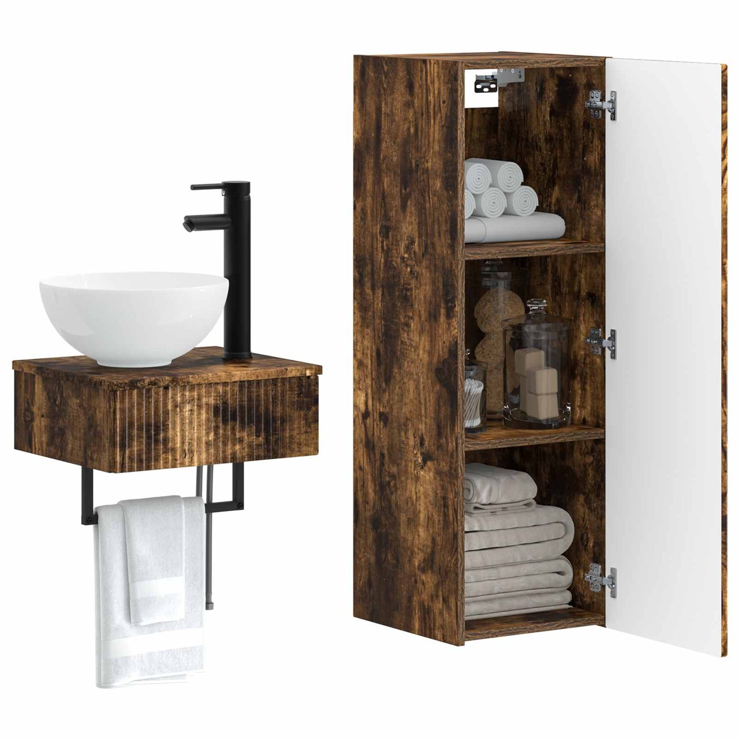 Bathroom Furniture Set 2 pcs Smoked Oak 33 x 34.5 x 100 cm
