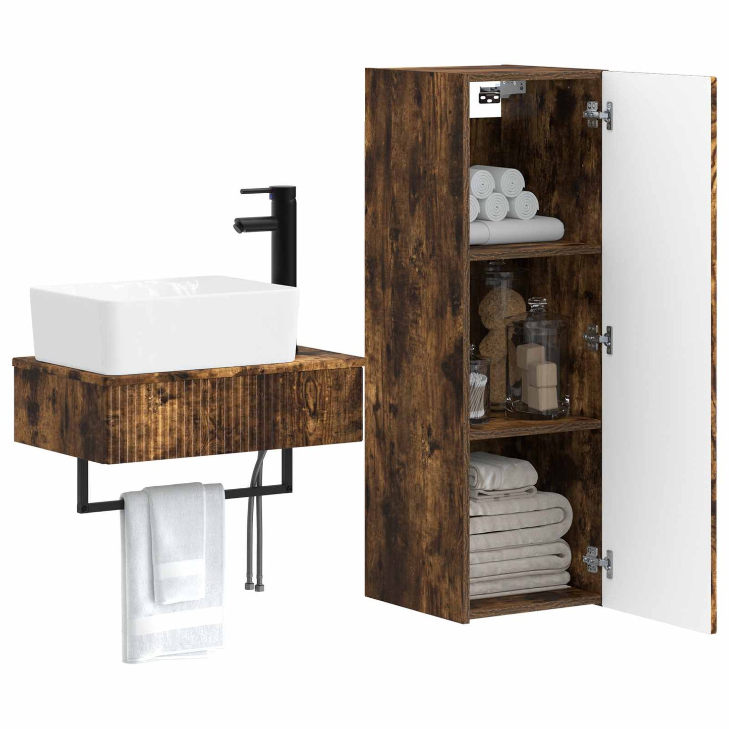 Bathroom Furniture Set 2 pcs Smoked Oak 33 x 34.5 x 100 cm
