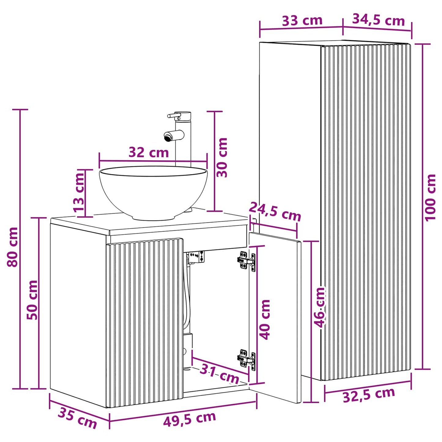 Bathroom Furniture Set 2 pcs White 33 x 34.5 x 100 cm