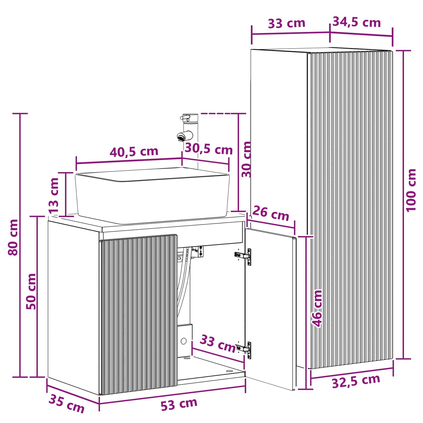 Bathroom Furniture Set 2 pcs Grey Sonoma 33 x 34.5 x 100 cm