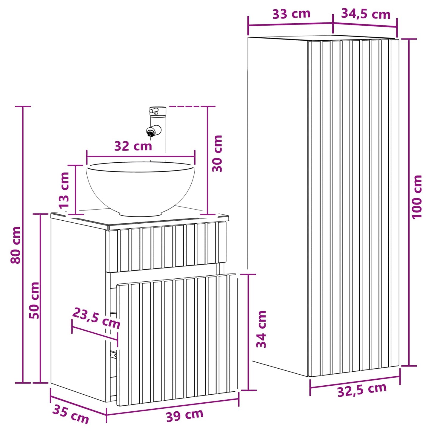 Bathroom Furniture Set 2 pcs Grey Sonoma 33 x 34.5 x 100 cm