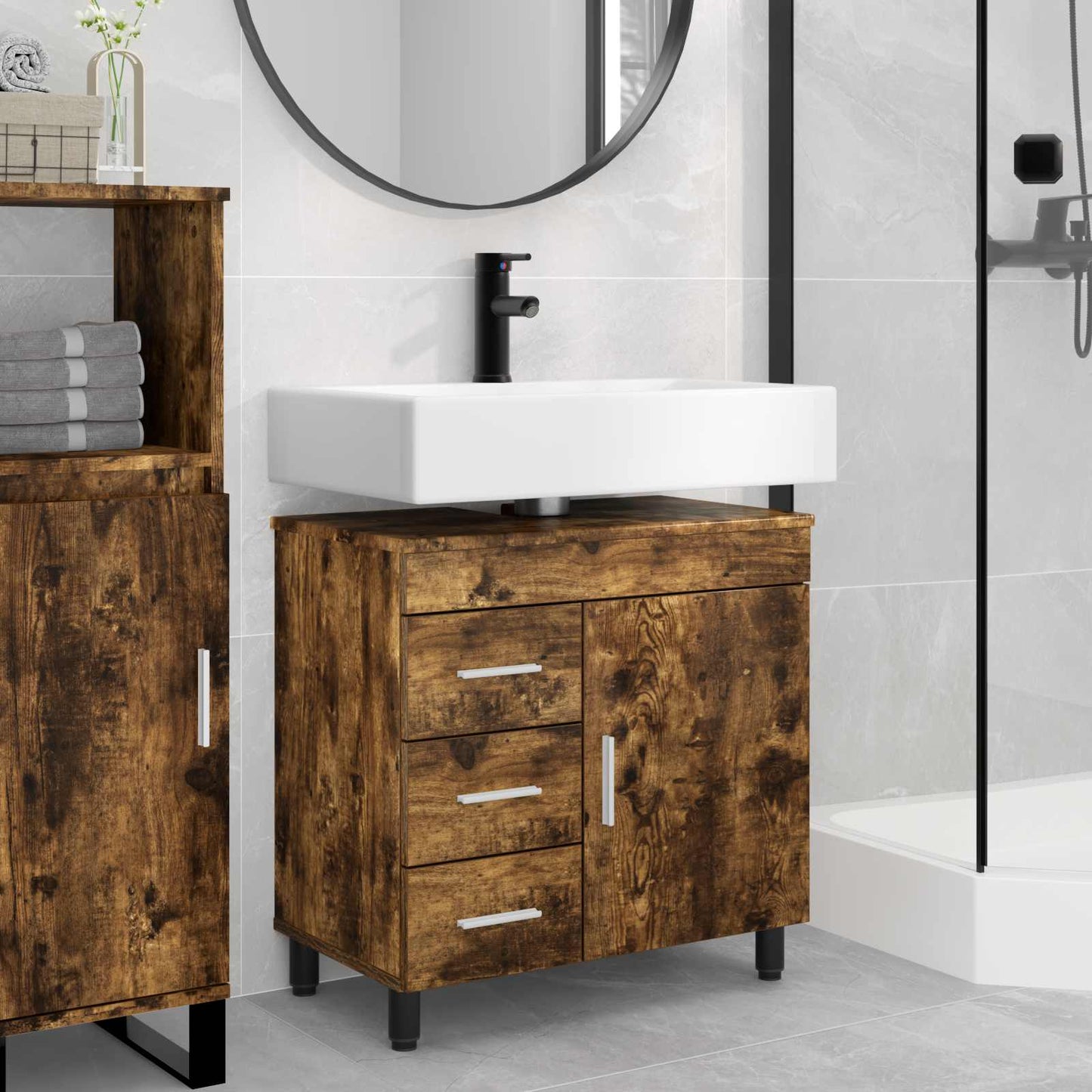 Bathroom Vanity Unit Smoked Oak 60 x 35 x 60 cm Engineered Wood
