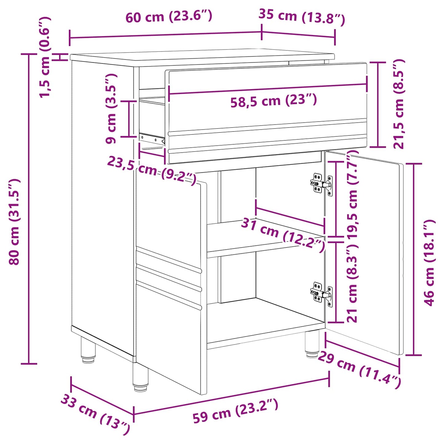 Bathroom Vanity Unit White 60 x 35 x 80 cm Engineered Wood