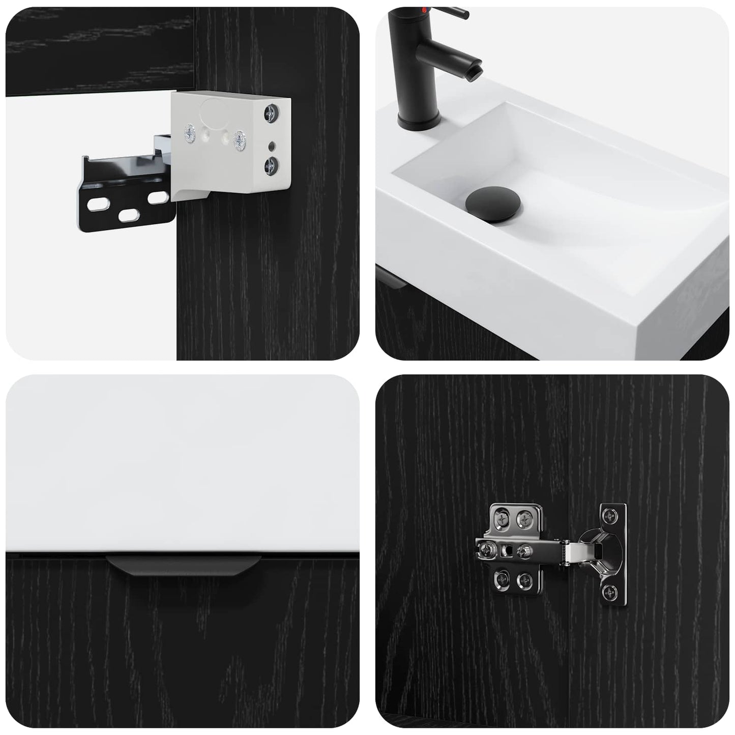 Bathroom Vanity Unit with Tap Black Oak 45.5 x 22.5 x 84 cm