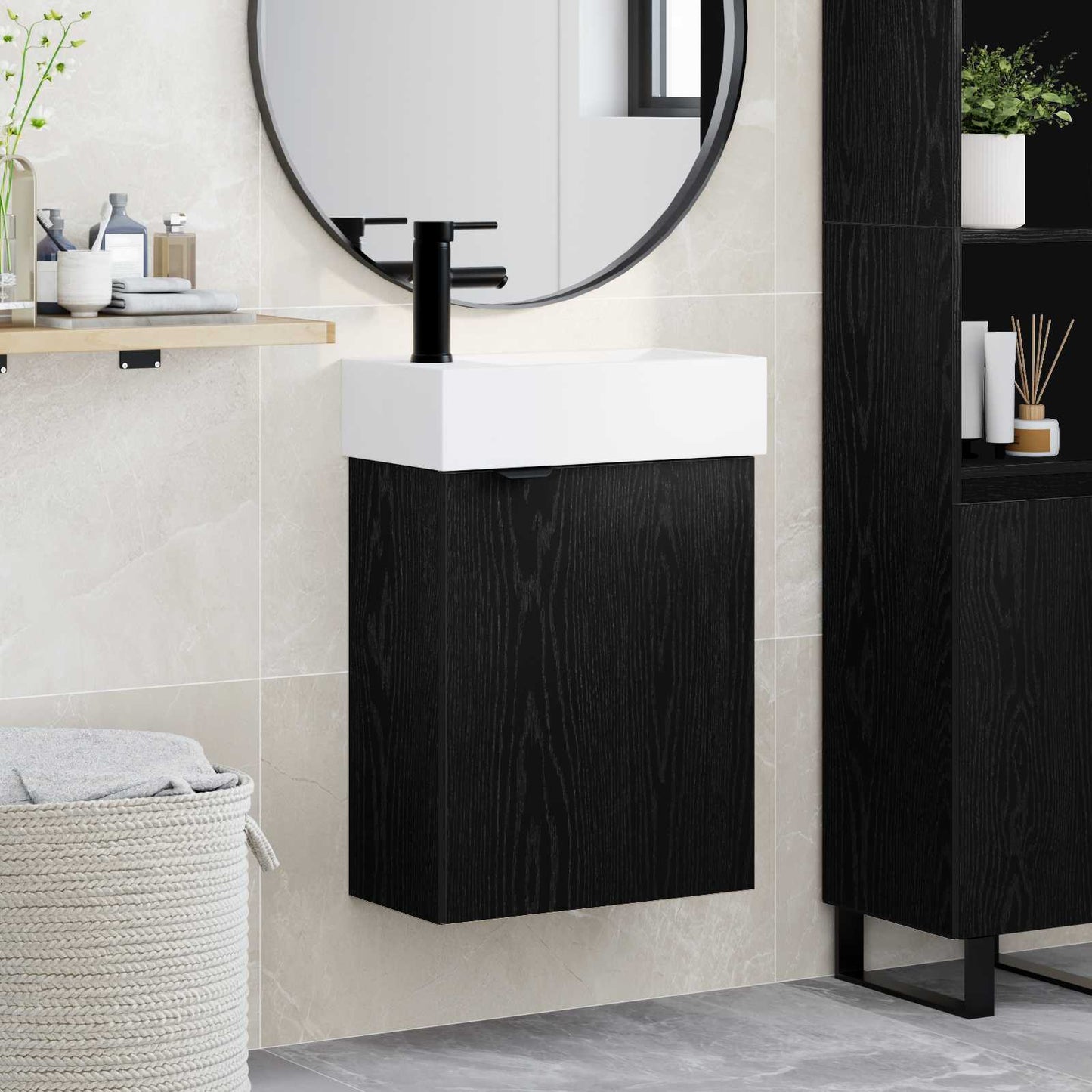 Bathroom Vanity Unit with Tap Black Oak 45.5 x 22.5 x 84 cm
